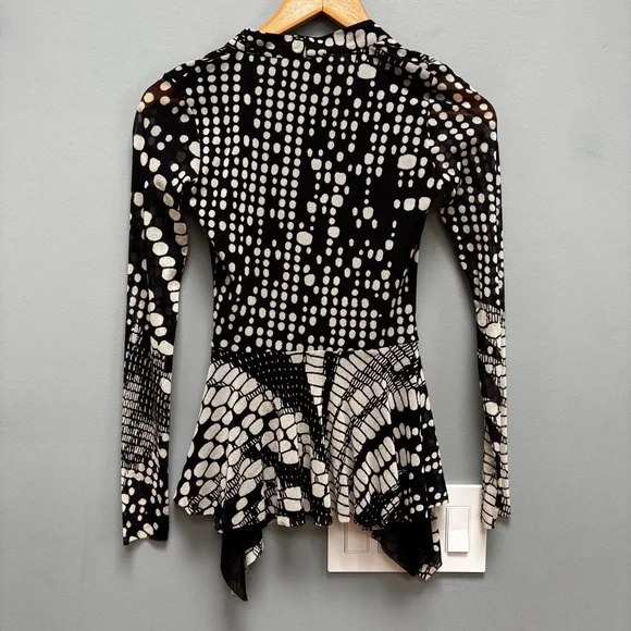 FUZZI V Neck Button Up Long Sleeve Blouse In Black / Cream S - Picture 8 of 9